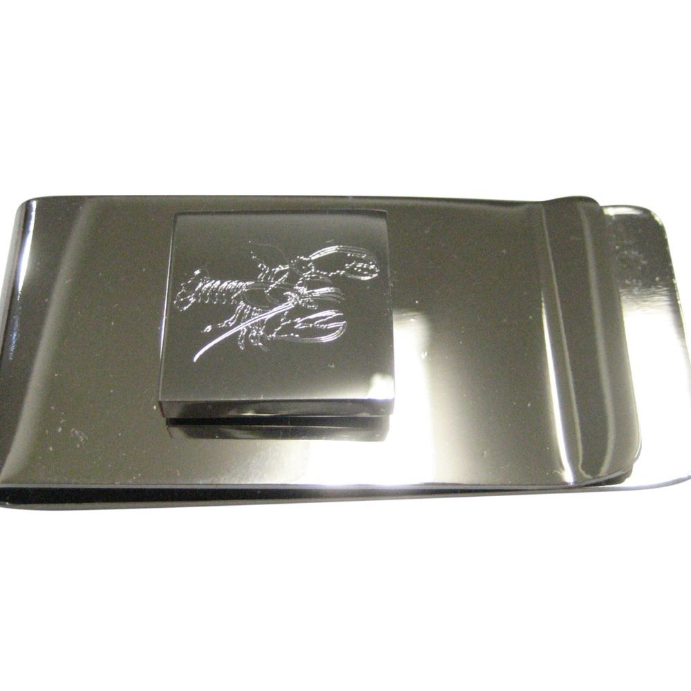 Silver Toned Square Etched Lobster Money Clip